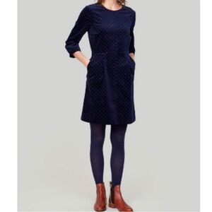 Joules Women’s Cordelia French Navy Woodchip Spot Pincord Dress, Size 2